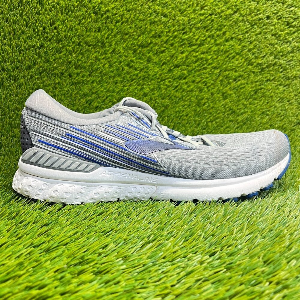 Brooks Adrenaline GTS 19 Mens Size 12.5 Gray Blue Running Walking Shoes Sneakers